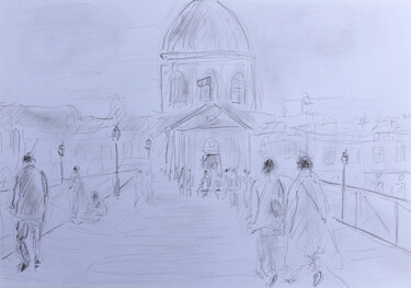 Drawing titled "Le pont des Arts" by Jean Mirre, Original Artwork, Pencil