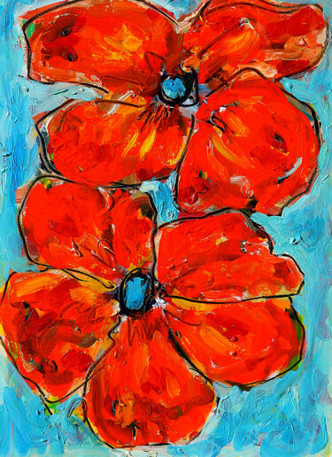 Painting titled "Persian buttercups" by Jean Mirre, Original Artwork, Oil