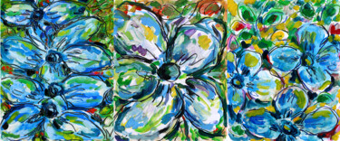 Painting titled "Grandes fleurs bleu…" by Jean Mirre, Original Artwork, Oil
