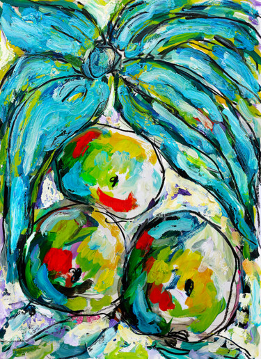 Pintura intitulada "Fruit market" por Jean Mirre, Obras de arte originais, Óleo