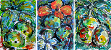 Schilderij getiteld "Fruits, fleurs et f…" door Jean Mirre, Origineel Kunstwerk, Olie