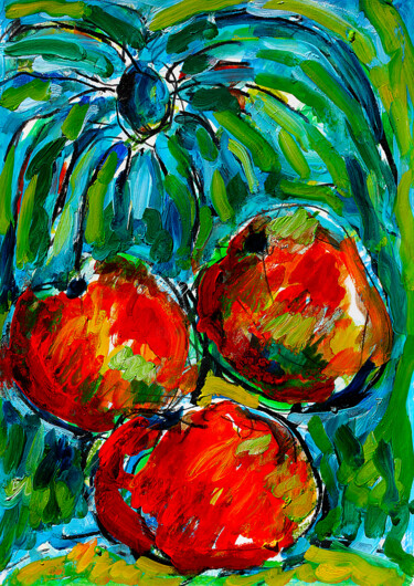 Painting titled "Pommes et fleurs" by Jean Mirre, Original Artwork, Oil
