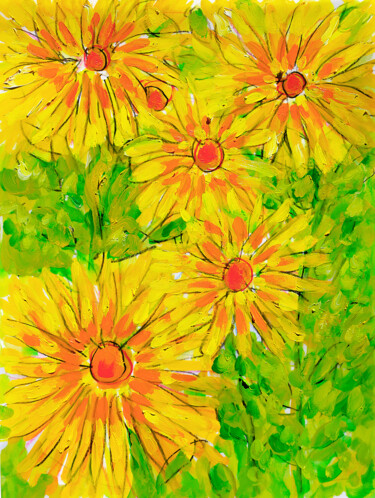 Pintura intitulada "Fleurs jaunes" por Jean Mirre, Obras de arte originais, Óleo