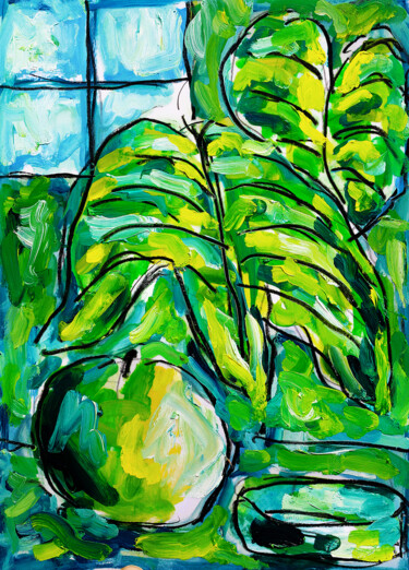 Painting titled "Ficus elastica" by Jean Mirre, Original Artwork, Oil