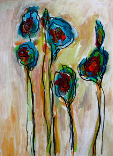 Pintura intitulada "Fleurs fanées" por Jean Mirre, Obras de arte originais, Óleo