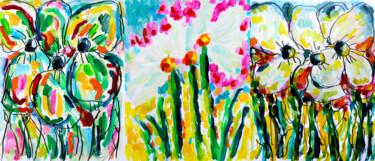 Картина под названием "Fleurs et feu" - Jean Mirre, Подлинное произведение искусства, Масло