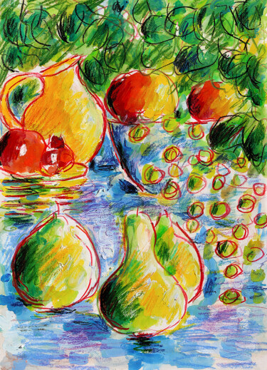 Painting titled "Pichet et fruits" by Jean Mirre, Original Artwork, Oil