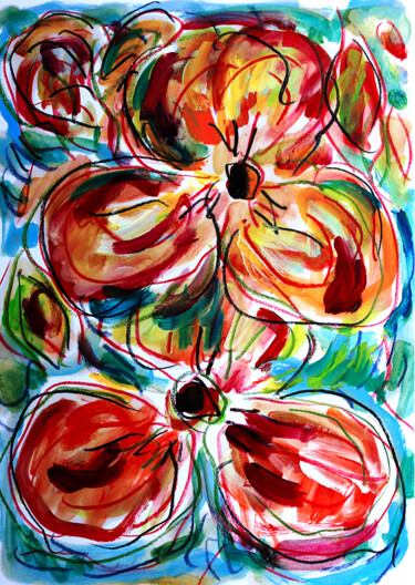 Peinture intitulée "Fleurs et vent1" par Jean Mirre, Œuvre d'art originale, Huile