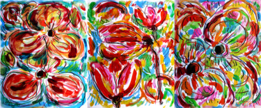 Pintura titulada "Fleurs au vent oil…" por Jean Mirre, Obra de arte original, Oleo