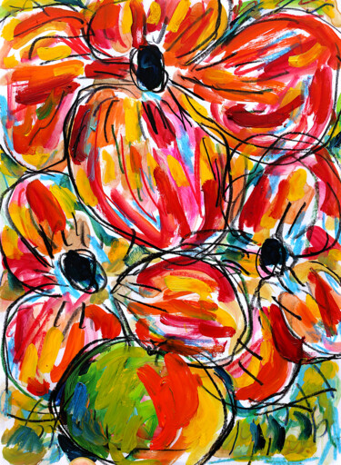 Картина под названием "Tumulte floral" - Jean Mirre, Подлинное произведение искусства, Масло