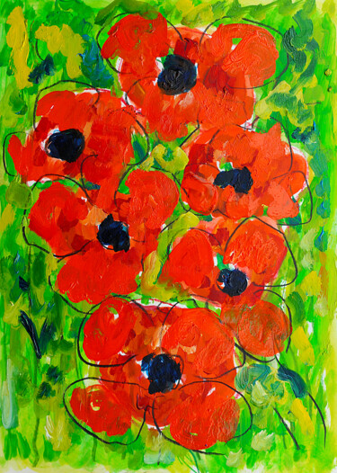 Painting titled "Amapolas" by Jean Mirre, Original Artwork, Oil
