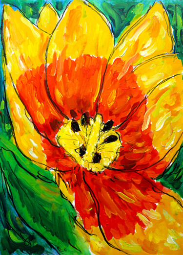 Schilderij getiteld "Creative flower" door Jean Mirre, Origineel Kunstwerk, Olie