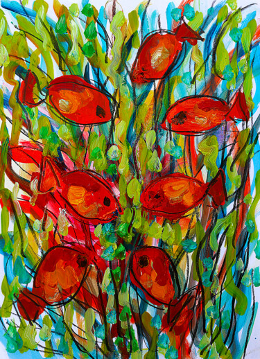 Pintura intitulada "Fish bank" por Jean Mirre, Obras de arte originais, Óleo