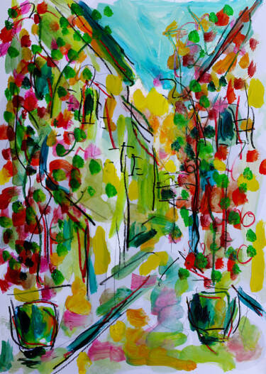Malerei mit dem Titel "Rue de village1" von Jean Mirre, Original-Kunstwerk, Öl