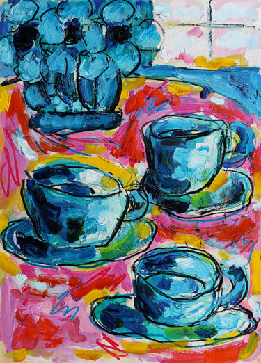 Painting titled "Cups" by Jean Mirre, Original Artwork, Oil