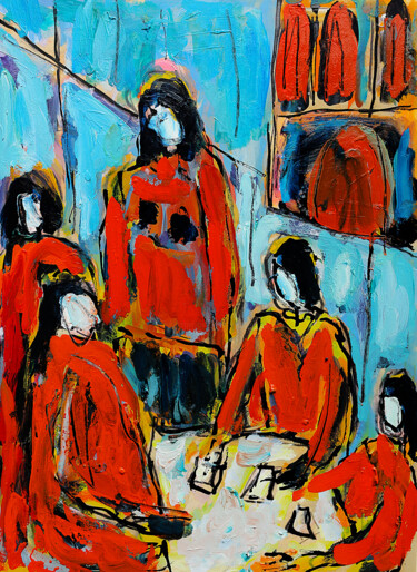 Painting titled "Card players" by Jean Mirre, Original Artwork, Oil