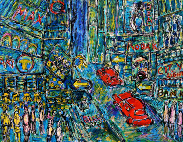 Картина под названием "City Lights Show" - Jean Mirre, Подлинное произведение искусства, Масло