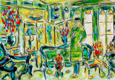 Картина под названием "Le salon d'Iris Apf…" - Jean Mirre, Подлинное произведение искусства, Масло