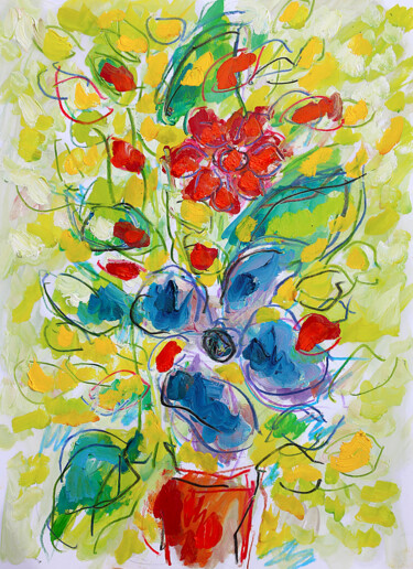 Картина под названием "Le bouquet d'anniv" - Jean Mirre, Подлинное произведение искусства, Масло