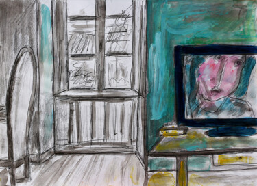 Картина под названием "Home TV" - Jean Mirre, Подлинное произведение искусства, Масло