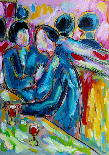 Peinture intitulée "Amour au café" par Jean Mirre, Œuvre d'art originale, Huile
