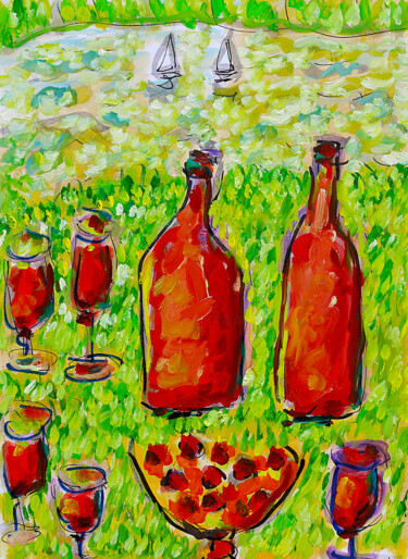 Pittura intitolato "Voiliers bouteilles…" da Jean Mirre, Opera d'arte originale, Olio