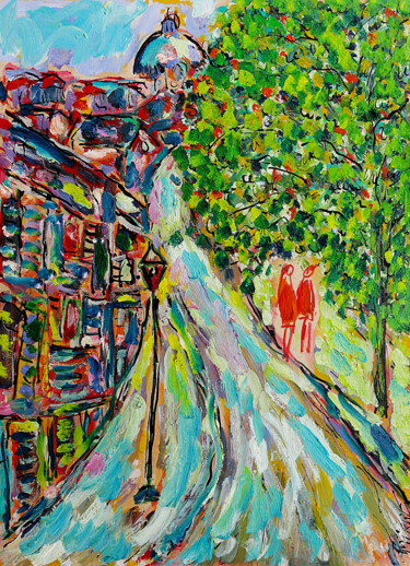 Peinture intitulée "Sur le chemin de l'…" par Jean Mirre, Œuvre d'art originale, Huile