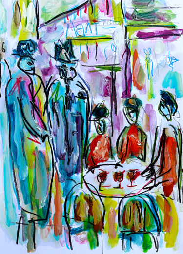 Painting titled "Bar bar" by Jean Mirre, Original Artwork, Oil