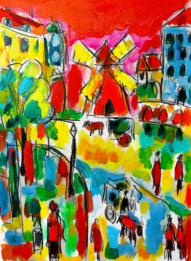 Картина под названием "Moulin1" - Jean Mirre, Подлинное произведение искусства, Масло