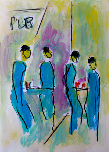 Pintura intitulada "Local pub" por Jean Mirre, Obras de arte originais, Óleo