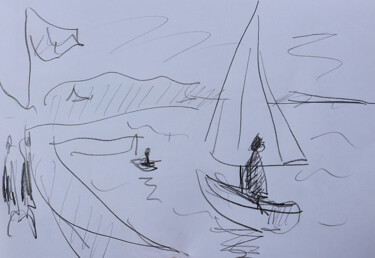 Рисунок под названием "Oh mon bateau oh oh" - Jean Mirre, Подлинное произведение искусства, Карандаш