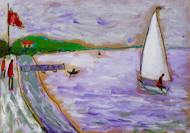 Malerei mit dem Titel "Régate mauve" von Jean Mirre, Original-Kunstwerk, Öl