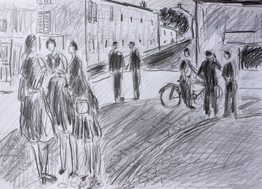 Dessin intitulée "Rue d'antan" par Jean Mirre, Œuvre d'art originale, Crayon