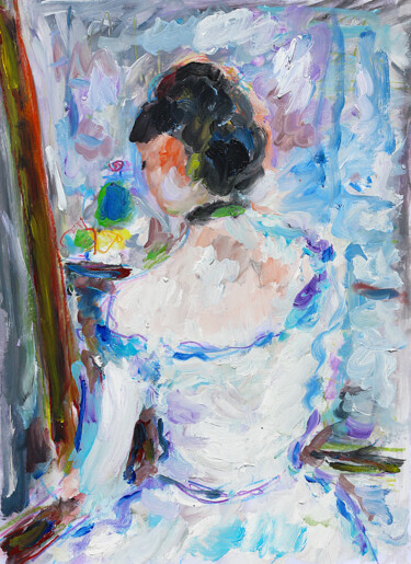 Peinture intitulée "Femme à sa toilette…" par Jean Mirre, Œuvre d'art originale, Huile