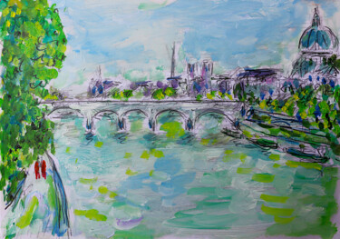 Peinture intitulée "Pont des Arts" par Jean Mirre, Œuvre d'art originale, Huile