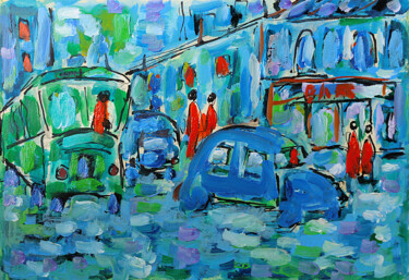 Painting titled "Bus de nuit" by Jean Mirre, Original Artwork, Oil