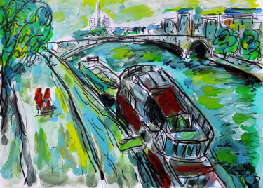 Картина под названием "Pont de la Tournelle" - Jean Mirre, Подлинное произведение искусства, Масло