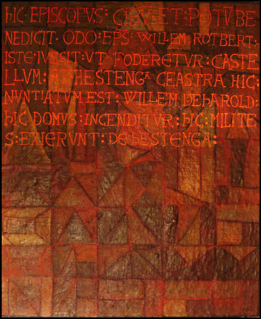 Schilderij getiteld "HIC EPISCOPUS" door Jean Mirre, Origineel Kunstwerk, Olie