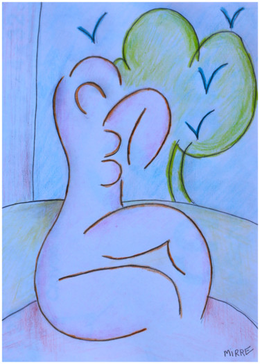 Dessin intitulée "Femme,arbre et oise…" par Jean Mirre, Œuvre d'art originale, Crayon