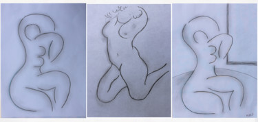 Desenho intitulada "3 Nus" por Jean Mirre, Obras de arte originais, Lápis