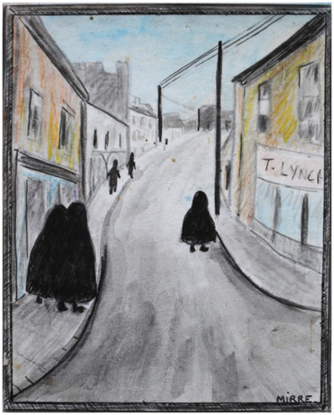 Zeichnungen mit dem Titel "RUE DE VILLAGE EN I…" von Jean Mirre, Original-Kunstwerk, Bleistift