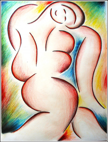 Картина под названием "abstract woman 1" - Jean Mirre, Подлинное произведение искусства