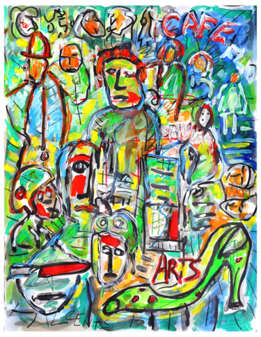 Malerei mit dem Titel "Café Flore" von Jean Mirre, Original-Kunstwerk, Öl