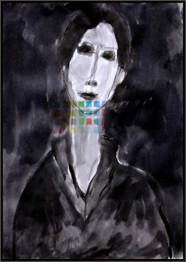 Painting titled "HOMMAGE à MODIGLIANI" by Jean Mirre, Original Artwork, Ink