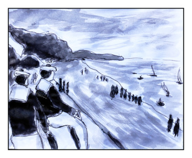 Pintura titulada ""La plage de Fécamp…" por Jean Mirre, Obra de arte original, Tinta
