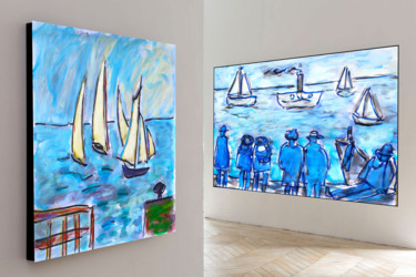Peinture intitulée "Régate bleue + Sea…" par Jean Mirre, Œuvre d'art originale