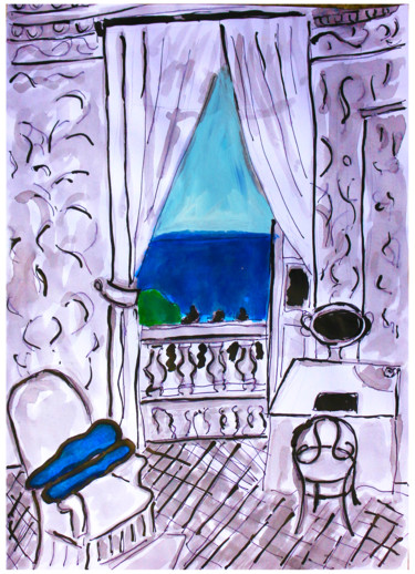 Peinture intitulée ""Matisse,Intérieur…" par Jean Mirre, Œuvre d'art originale, Encre