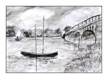 Painting titled "Monet: Le pont rout…" by Jean Mirre, Original Artwork, Ink
