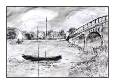 Peinture intitulée "Monet: Le pont rout…" par Jean Mirre, Œuvre d'art originale, Encre