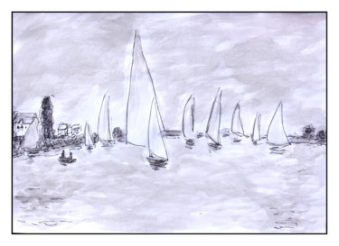 Pittura intitolato ""Monet: Les barques…" da Jean Mirre, Opera d'arte originale, Inchiostro